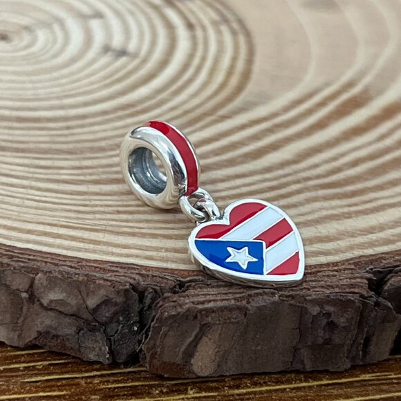 Pandora Puerto Rico Flag Heart Dangle Charm S925 Silver Jewelry- Gifts - Picture 4 of 4